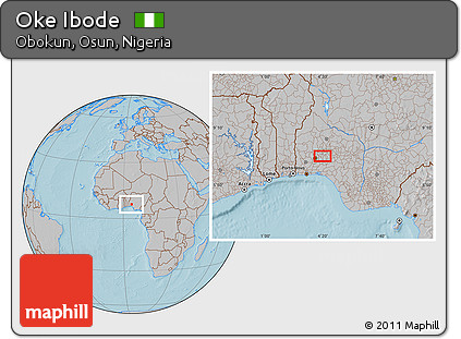 Gray Location Map of Oke Ibode, hill shading