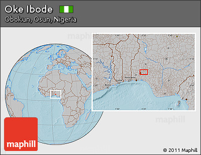 Gray Location Map of Oke Ibode, hill shading