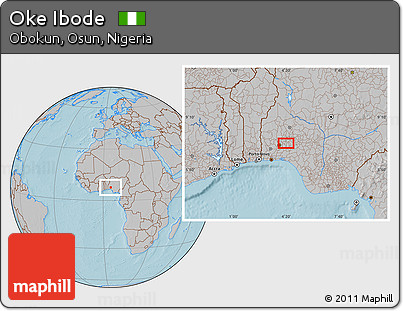 Gray Location Map of Oke Ibode, hill shading