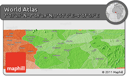 Political Panoramic Map of the Area around 7° 30' 57" N, 4° 19' 30" E