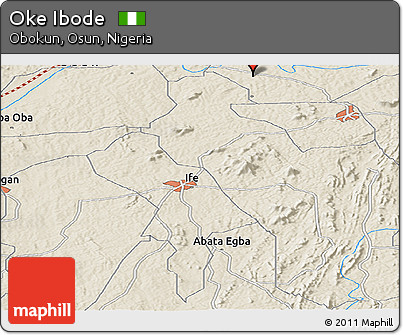 Shaded Relief Panoramic Map of Oke Ibode