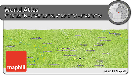 Physical Panoramic Map of the Area around 7° 30' 57" N, 4° 10' 30" W