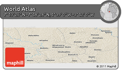 Shaded Relief Panoramic Map of the Area around 7° 30' 57" N, 4° 10' 30" W