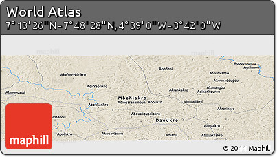 Shaded Relief Panoramic Map of the Area around 7° 30' 57" N, 4° 10' 30" W