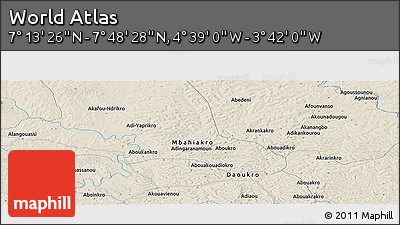 Shaded Relief Panoramic Map of the Area around 7° 30' 57" N, 4° 10' 30" W