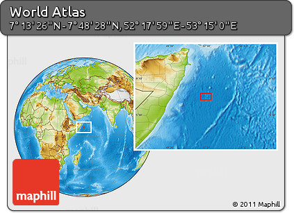 Physical Location Map of the Area around 7° 30' 57" N, 52° 46' 29" E