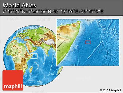 Physical Location Map of the Area around 7° 30' 57" N, 52° 46' 29" E