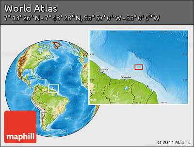 Physical Location Map of the Area around 7° 30' 57" N, 53° 28' 30" W