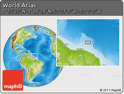 Physical Location Map of the Area around 7° 30' 57" N, 53° 28' 30" W