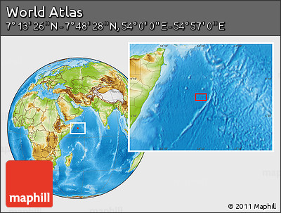Physical Location Map of the Area around 7° 30' 57" N, 54° 28' 30" E