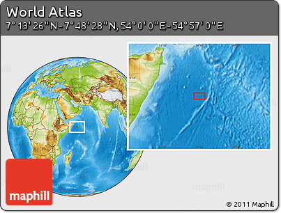 Physical Location Map of the Area around 7° 30' 57" N, 54° 28' 30" E
