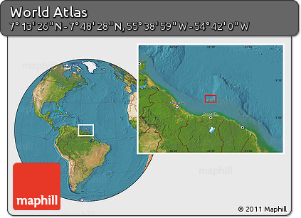 Satellite Location Map of the Area around 7° 30' 57" N, 55° 10' 29" W