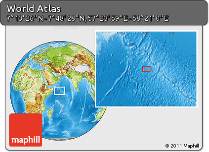 Physical Location Map of the Area around 7° 30' 57" N, 57° 52' 30" E