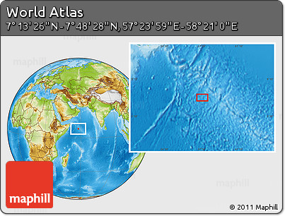 Physical Location Map of the Area around 7° 30' 57" N, 57° 52' 30" E