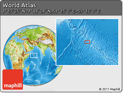 Physical Location Map of the Area around 7° 30' 57" N, 58° 43' 30" E