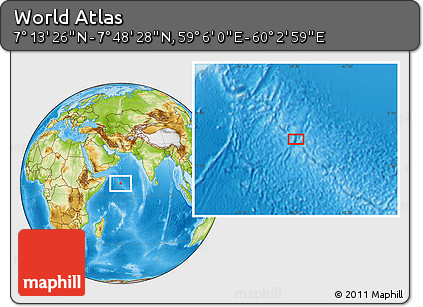 Physical Location Map of the Area around 7° 30' 57" N, 59° 34' 30" E