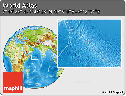 Physical Location Map of the Area around 7° 30' 57" N, 59° 34' 30" E