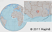 Gray Location Map of the area around 7° 30' 57" N, 5° 1' 30" W, hill shading