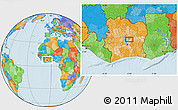 Political Location Map of the area around 7° 30' 57" N, 5° 1' 30" W