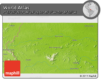 Physical 3D Map of the Area around 7° 30' 57" N, 60° 16' 29" W