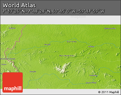 Physical 3D Map of the Area around 7° 30' 57" N, 60° 16' 29" W