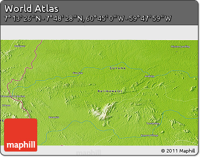 Physical 3D Map of the Area around 7° 30' 57" N, 60° 16' 29" W