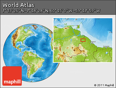 Physical Location Map of the Area around 7° 30' 57" N, 60° 16' 29" W