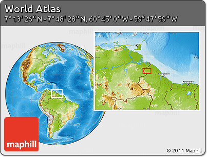 Physical Location Map of the Area around 7° 30' 57" N, 60° 16' 29" W