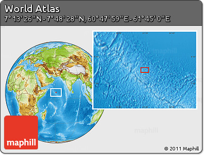 Physical Location Map of the Area around 7° 30' 57" N, 61° 16' 29" E