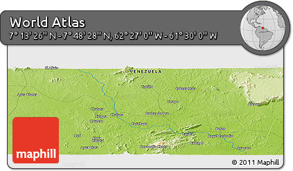 Physical Panoramic Map of the Area around 7° 30' 57" N, 61° 58' 30" W