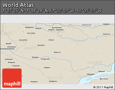 Shaded Relief 3D Map of the Area around 7° 30' 57" N, 67° 4' 29" W