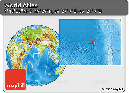 Physical Location Map of the Area around 7° 30' 57" N, 68° 55' 30" E