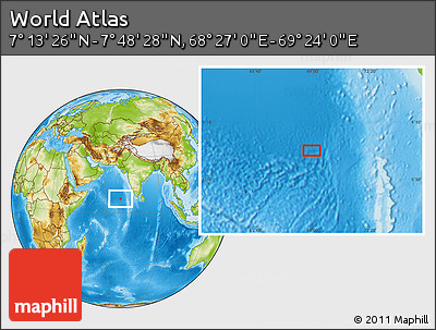 Physical Location Map of the Area around 7° 30' 57" N, 68° 55' 30" E