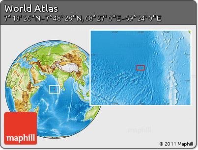 Physical Location Map of the Area around 7° 30' 57" N, 68° 55' 30" E