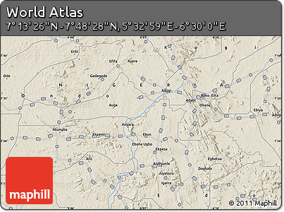 Shaded Relief Map of the Area around 7° 30' 57" N, 6° 1' 30" E