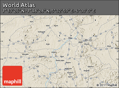 Shaded Relief Map of the Area around 7° 30' 57" N, 6° 1' 30" E