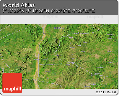Satellite 3D Map of the Area around 7° 30' 57" N, 6° 52' 30" E