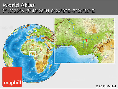 Physical Location Map of the Area around 7° 30' 57" N, 6° 52' 30" E