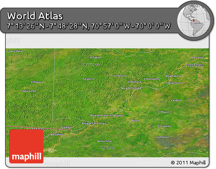 Satellite 3D Map of the Area around 7° 30' 57" N, 70° 28' 29" W