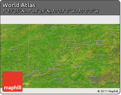 Satellite 3D Map of the Area around 7° 30' 57" N, 70° 28' 29" W
