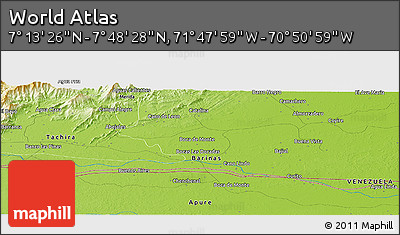 Physical Panoramic Map of the Area around 7° 30' 57" N, 71° 19' 29" W