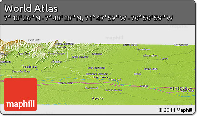 Physical Panoramic Map of the Area around 7° 30' 57" N, 71° 19' 29" W