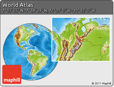 Physical Location Map of the Area around 7° 30' 57" N, 72° 10' 30" W