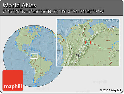 Savanna Style Location Map of the Area around 7° 30' 57" N, 72° 10' 30" W, hill shading