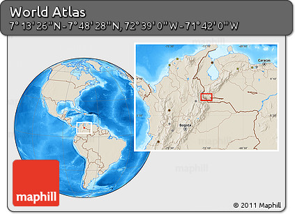 Shaded Relief Location Map of the Area around 7° 30' 57" N, 72° 10' 30" W