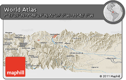 Shaded Relief Panoramic Map of the Area around 7° 30' 57" N, 72° 10' 30" W