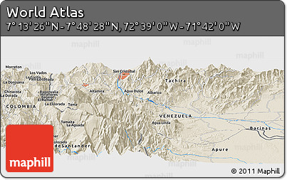 Shaded Relief Panoramic Map of the Area around 7° 30' 57" N, 72° 10' 30" W