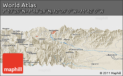 Shaded Relief Panoramic Map of the Area around 7° 30' 57" N, 72° 10' 30" W