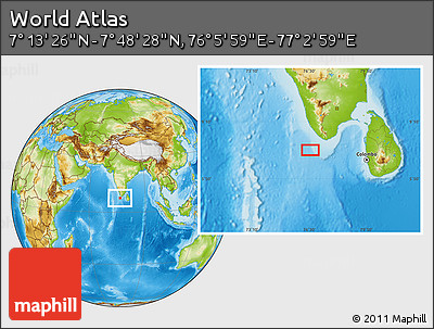 Physical Location Map of the Area around 7° 30' 57" N, 76° 34' 29" E