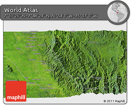 Satellite 3D Map of the Area around 7° 30' 57" N, 76° 25' 30" W
